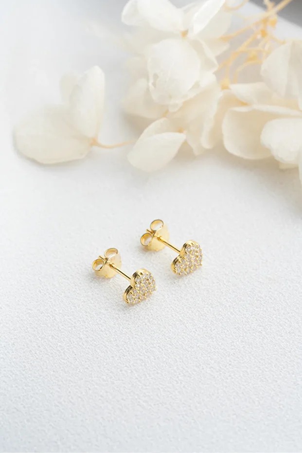 Gümüş Gold Minik Kalp Küpe