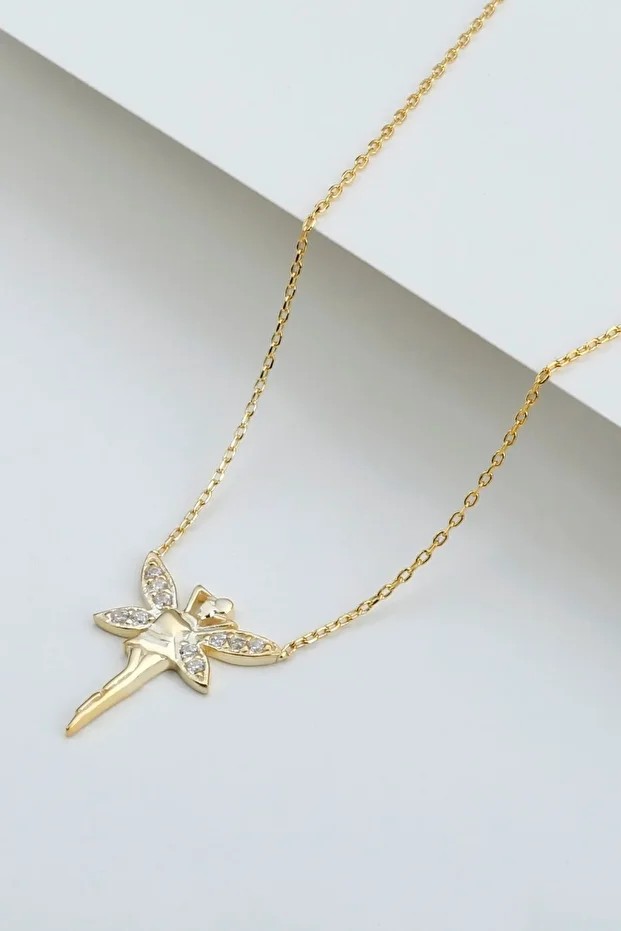 Gümüş Gold Kanatlı Peri Kız Kolye