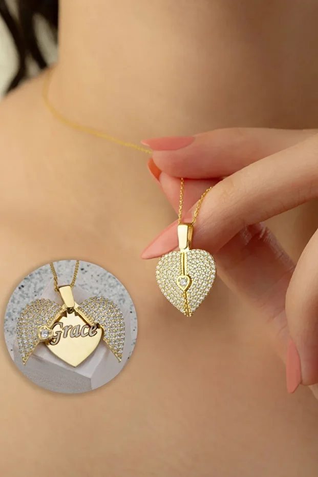 Gümüş Isimli Taşlı Açılır Kalp Kolye