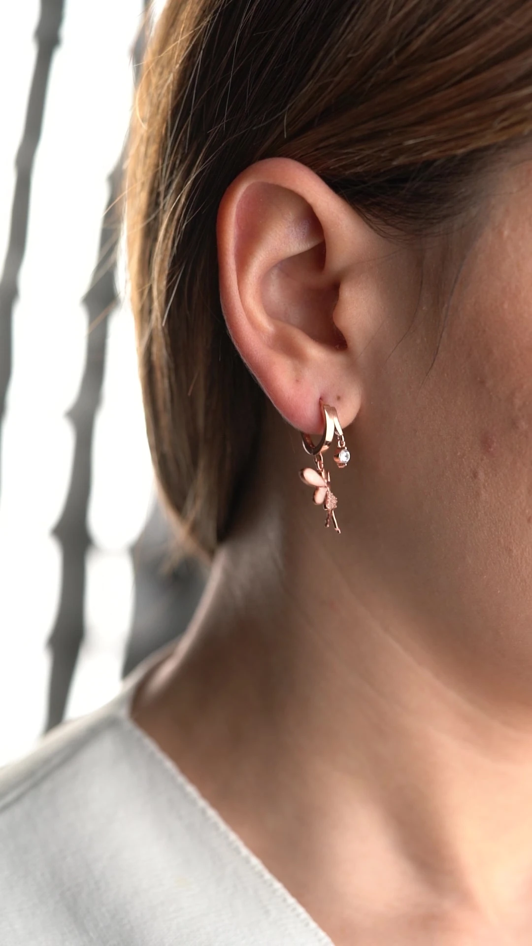 Gümüş Çift Taşlı Peri Küpe