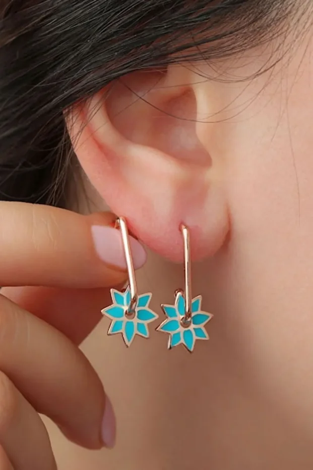 Gümüş Mineli Lotus Küpe