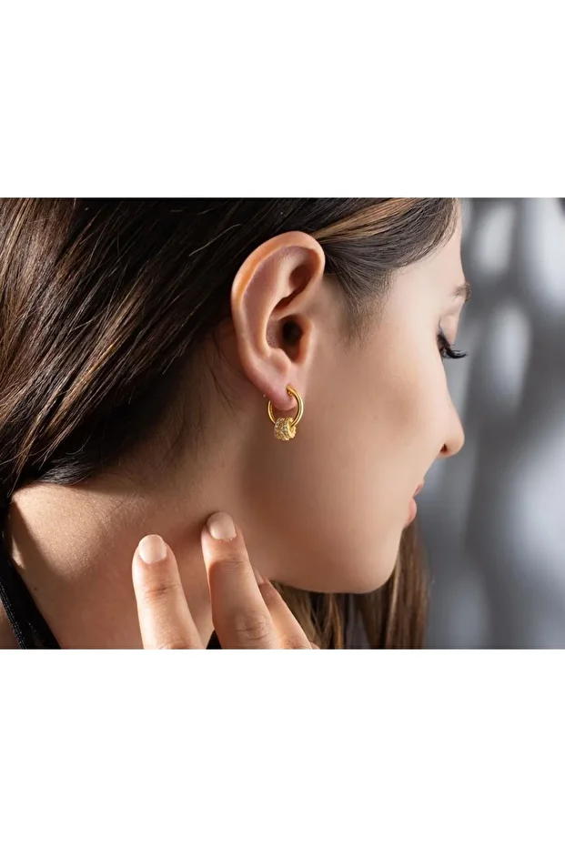 Gümüş Taşlı Halka Küpe