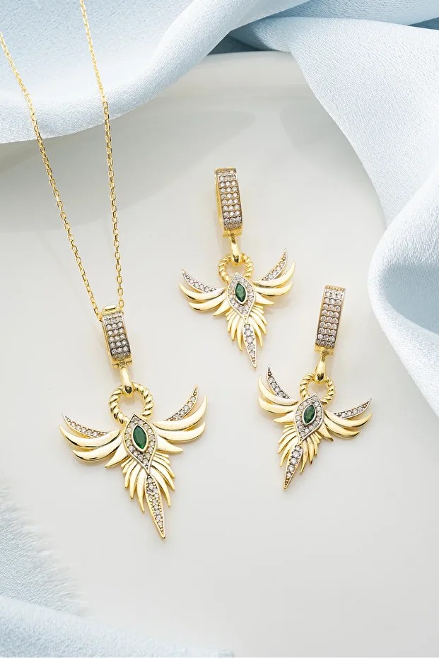 Gümüş Zümrüdüanka (Kolye-Küpe) Seti