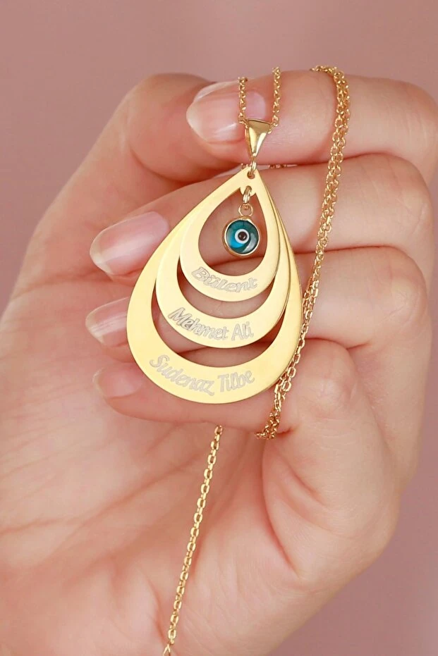 Gümüş Üç Damlalı Isimli Kolye