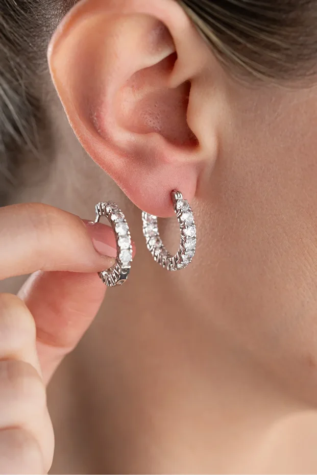 Gümüş Taşlı Halka Tamtur Küpe