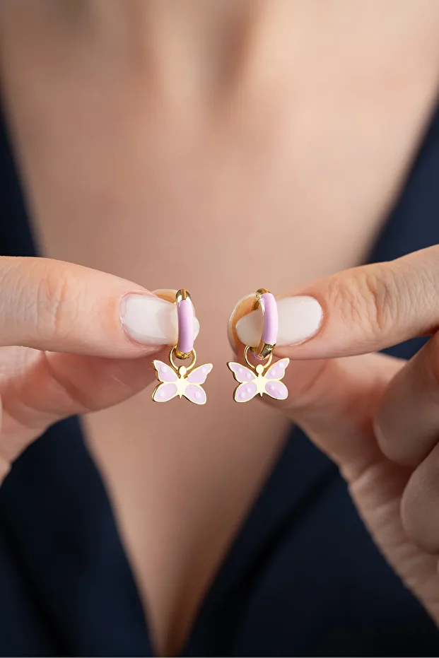 Gümüş Mineli Kelebek Çocuk Küpe