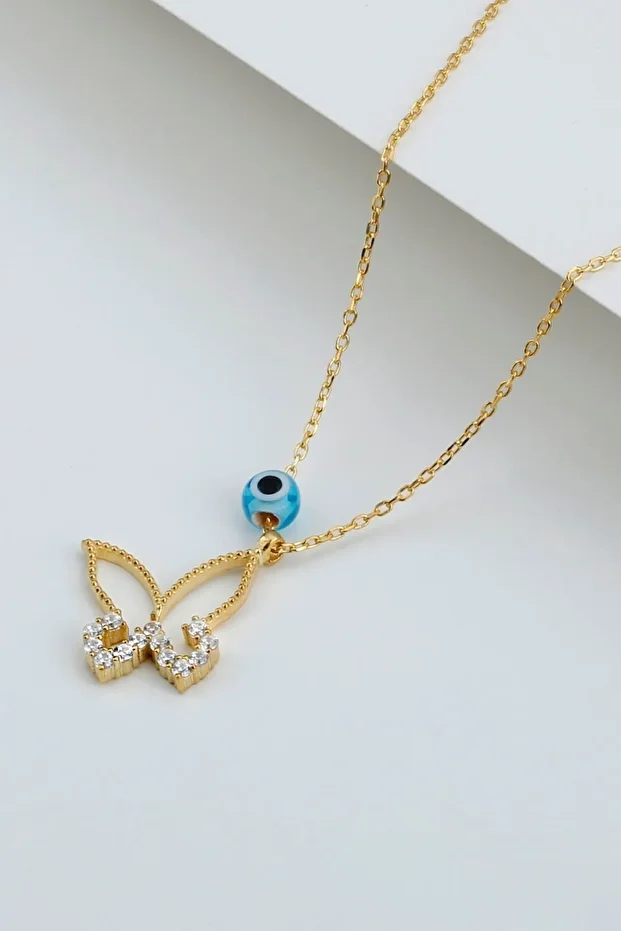 Nazarlı Kelebek Gold Gümüş Kolye