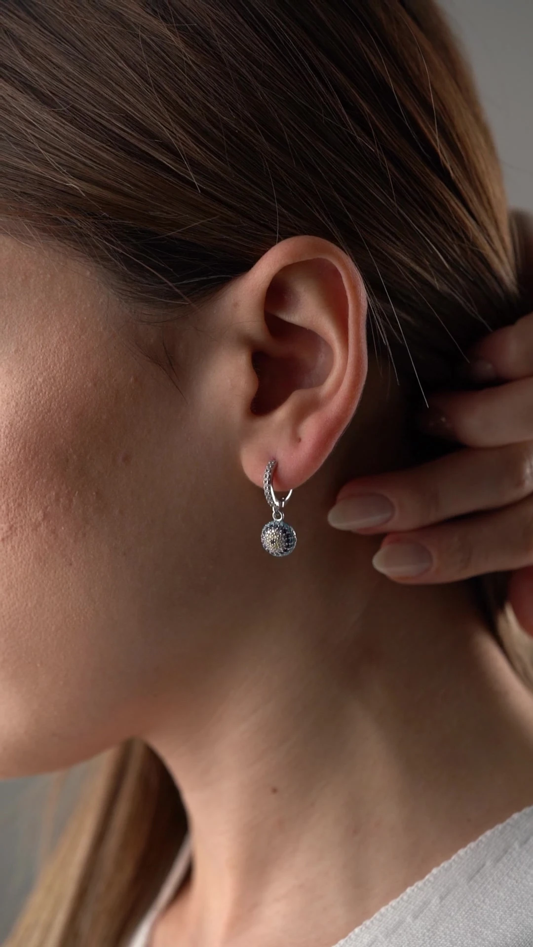 Gümüş Sallantılı Göz Nazar Gümüş Küpe