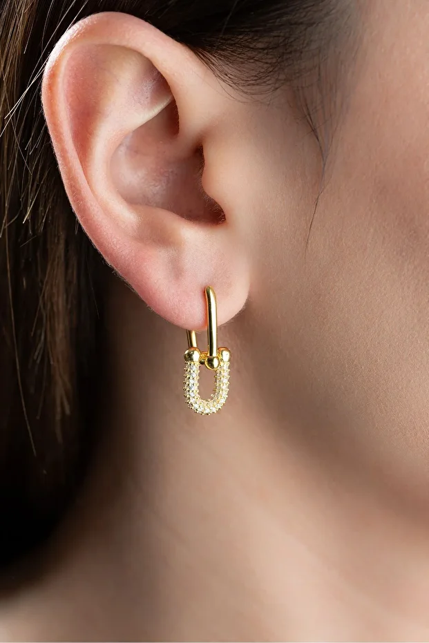 Gümüş Gold Zirkon Taşlı Trend Küpe