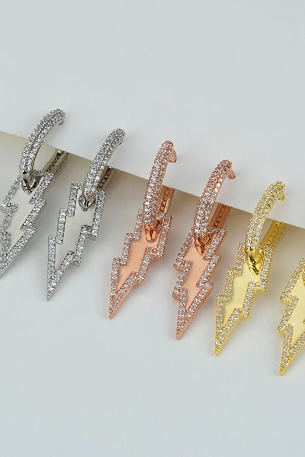 Gümüş Şimşek Sallantılı Küpe