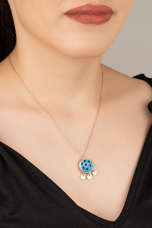 Gümüş Rose Süryani Gözü Yuvarlak Kolye