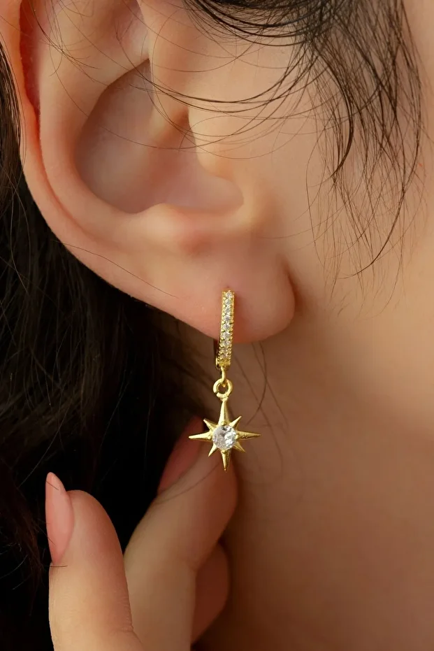 Kutup Yıldızı Halka Gold Gümüş Küpe