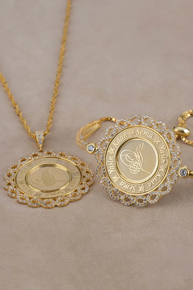 Gümüş Sonsuz Çerçeveli Tuğralı Isimli Takı Seti