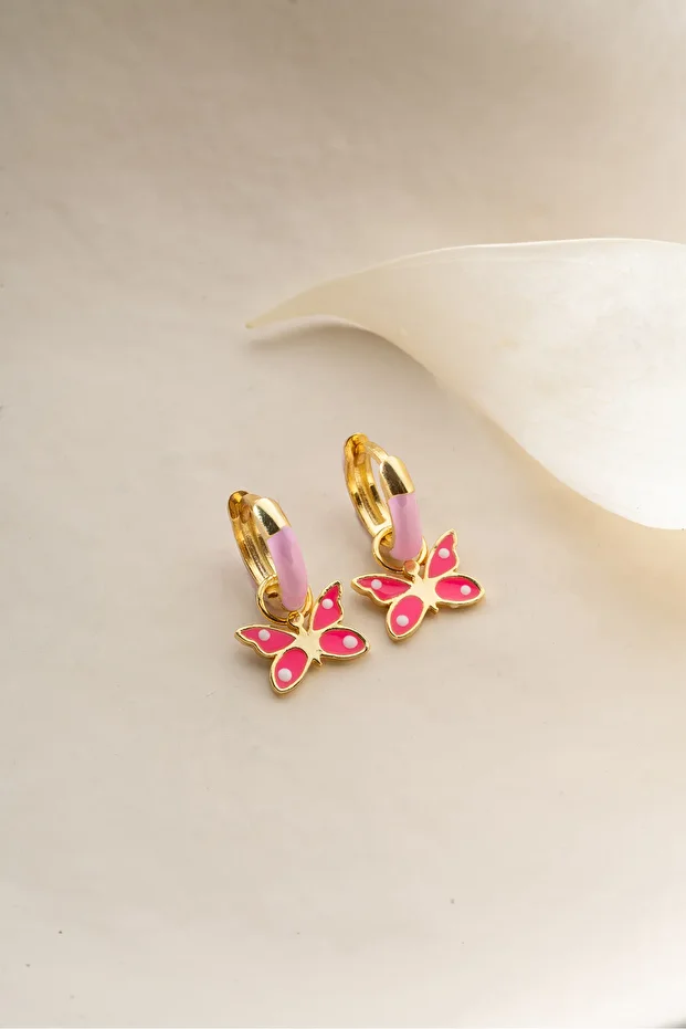 Gümüş Mineli Kelebek Çocuk Küpesi