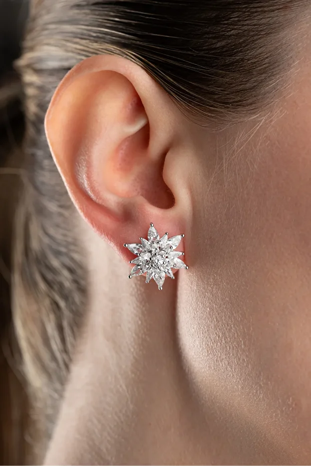 Gümüş Lotus Küpe