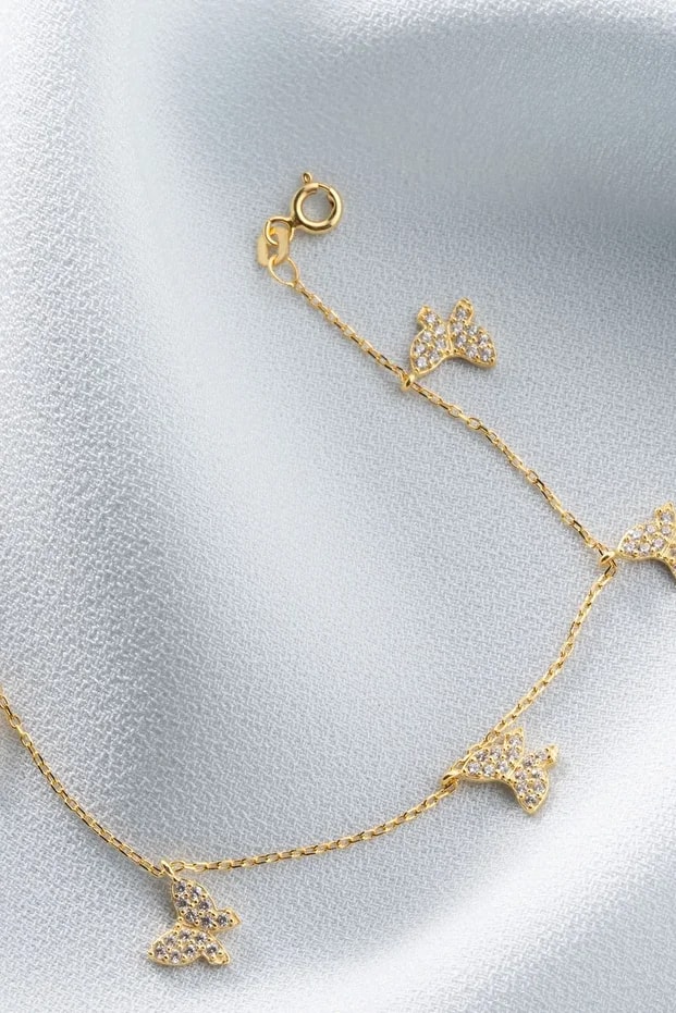 Gümüş Gold Kelebekli Şans Bileklik