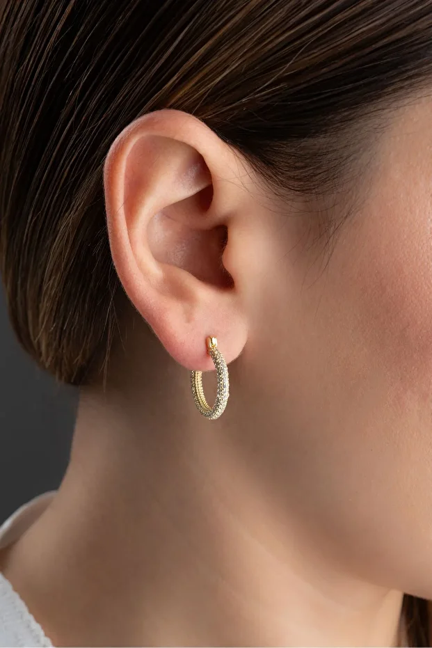 Gümüş Full Taşlı Halka Küpe