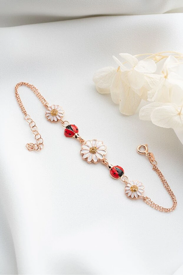 Gümüş Ugurböcekli Papatya Bileklik