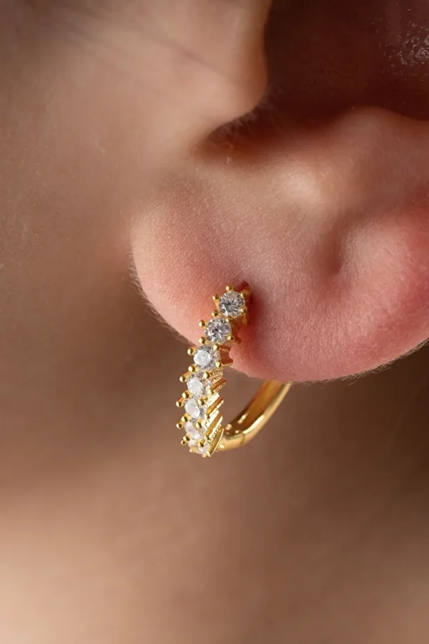 Gümüş Pırlanta Model Halka Küpe