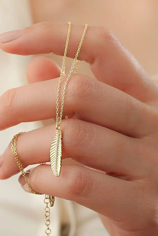 Gümüş Gold Yaprak Kolye