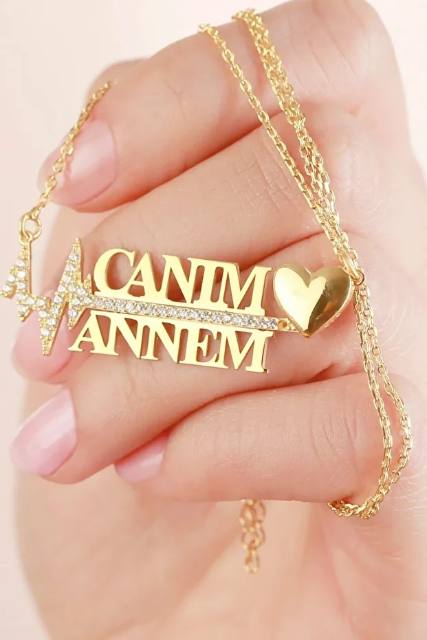 Gold Zirkon Taşlı Annem Gümüş Kolye