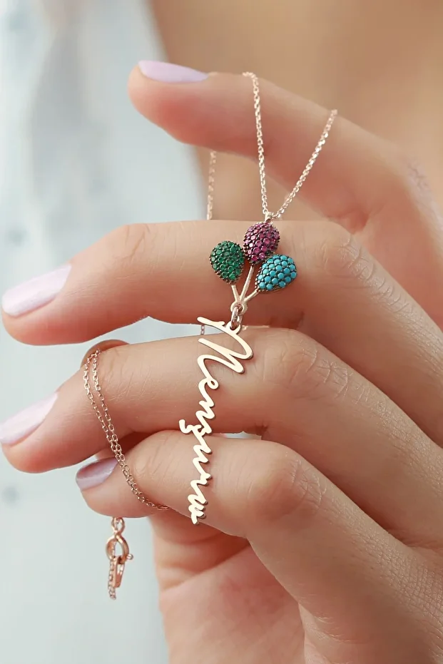 Gümüş Isimli Renkli Balonlu Kolye