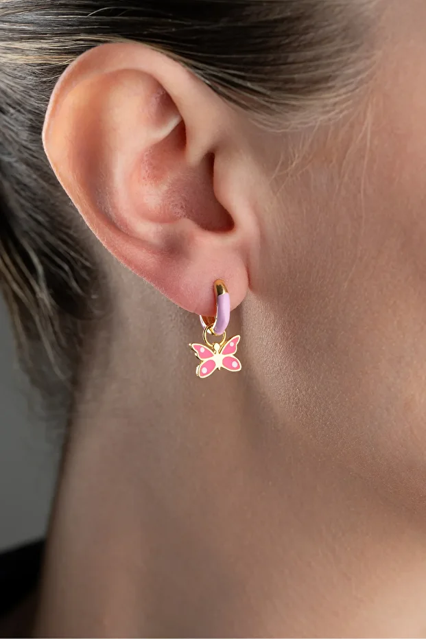 Gümüş Mineli Kelebek Çocuk Küpesi