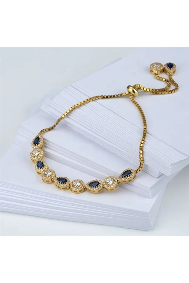 Gümüş Mavi Taşlı Asansörlü Bileklik