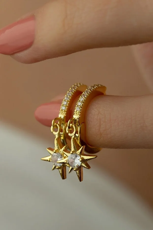 Kutup Yıldızı Halka Gold Gümüş Küpe
