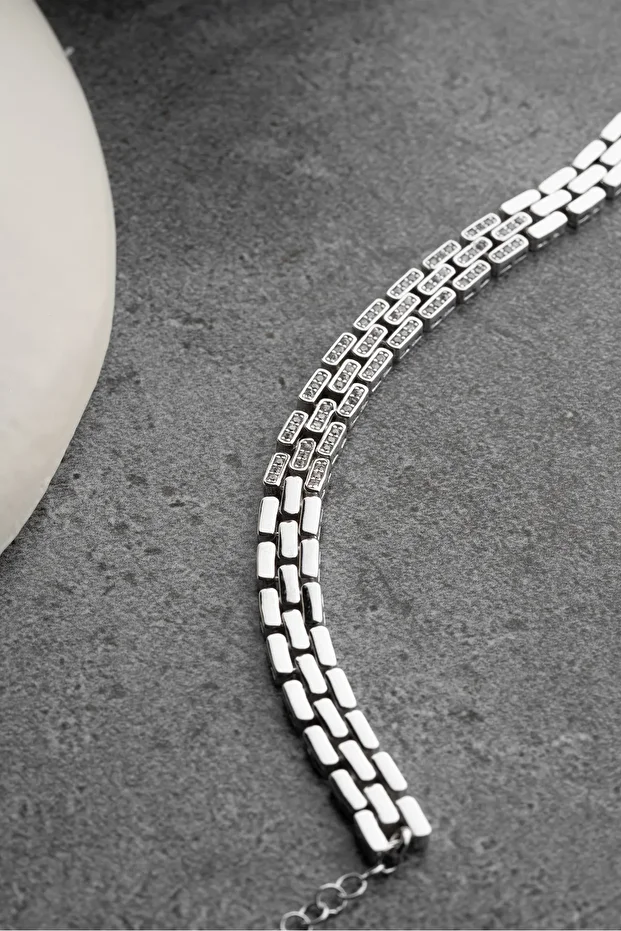 Gümüş Zirkon Taşlı Trend Bileklik