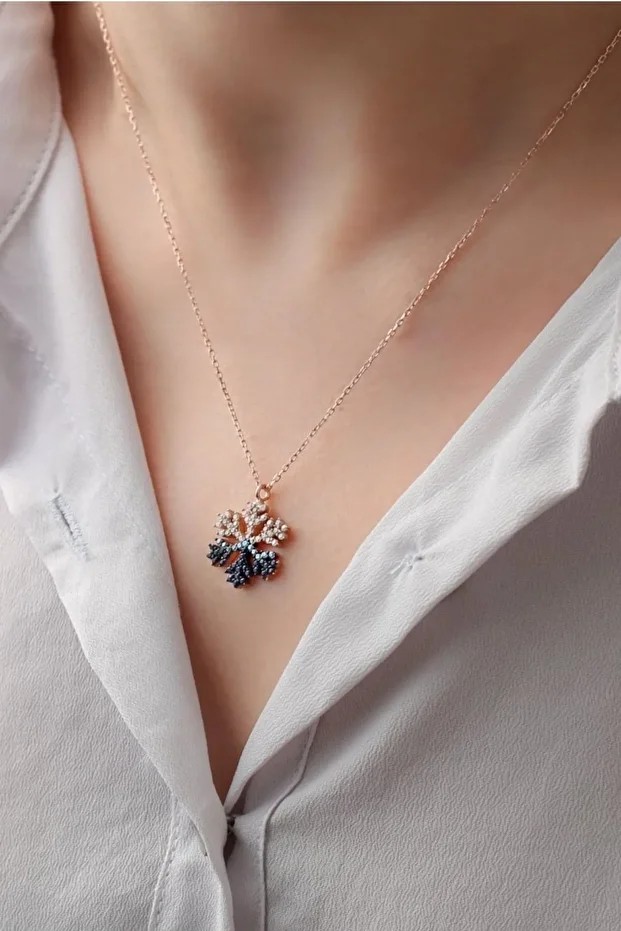 Akışlı Kar Tanesi Rose Gümüş Kolye