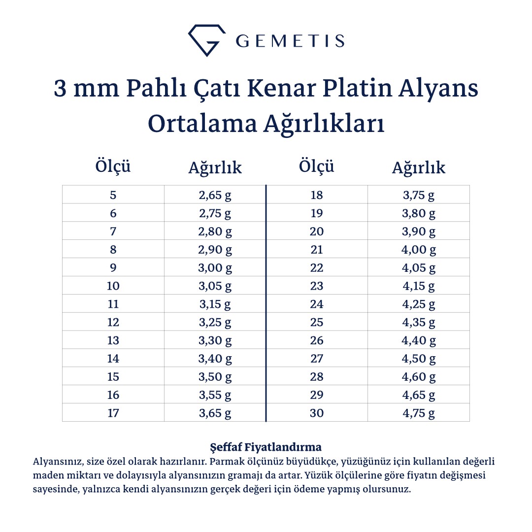 3 mm Modern Çatı Kenar İçi Dolu Platin Alyans