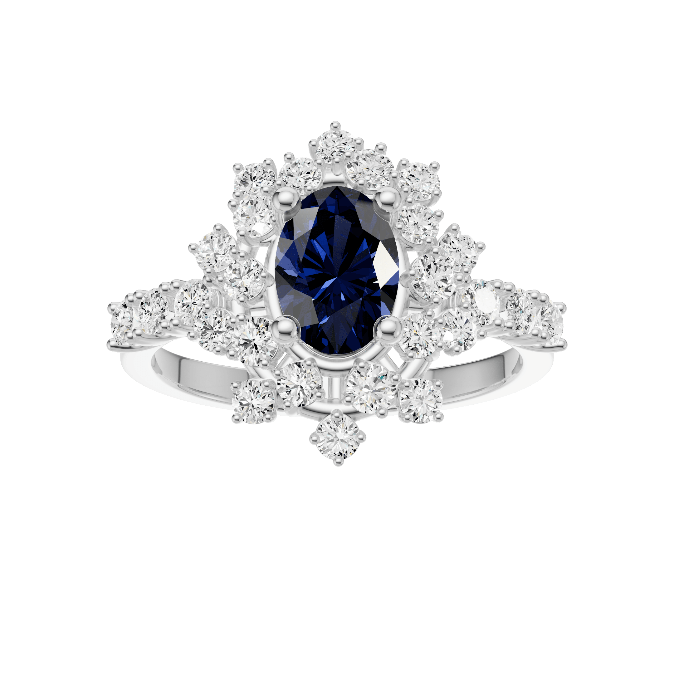 0.73 Karat Pırlantalı Oval Safir Buket Yüzük