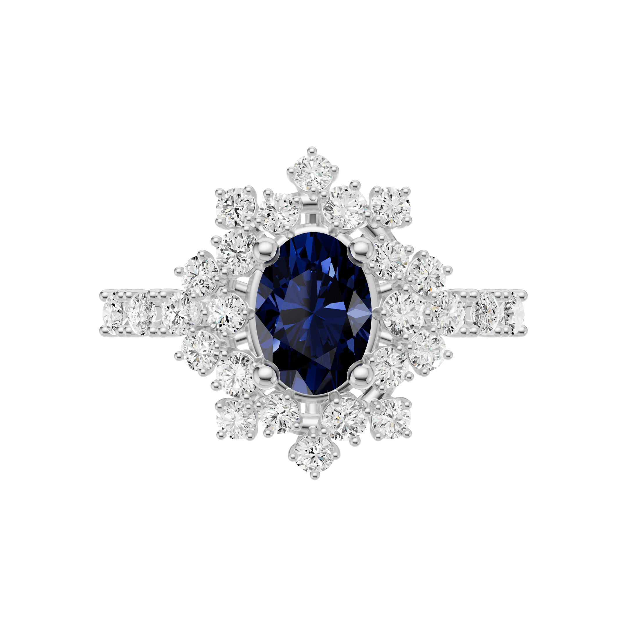 0.73 Karat Pırlantalı Oval Safir Buket Yüzük