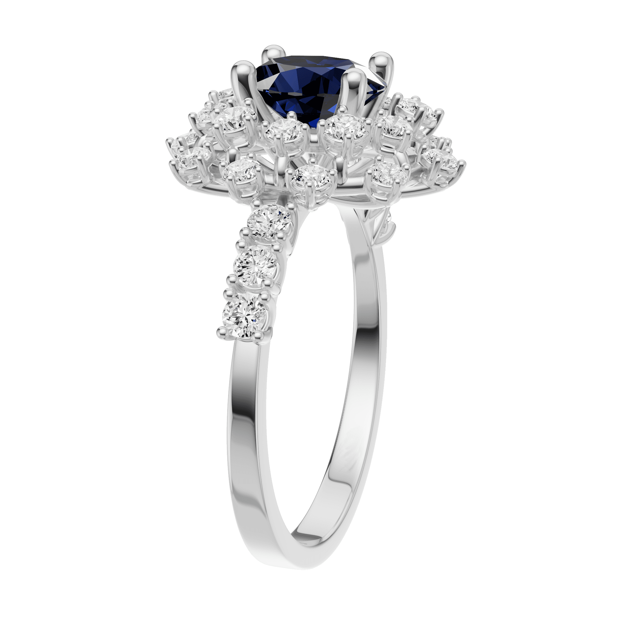 0.73 Karat Pırlantalı Oval Safir Buket Yüzük