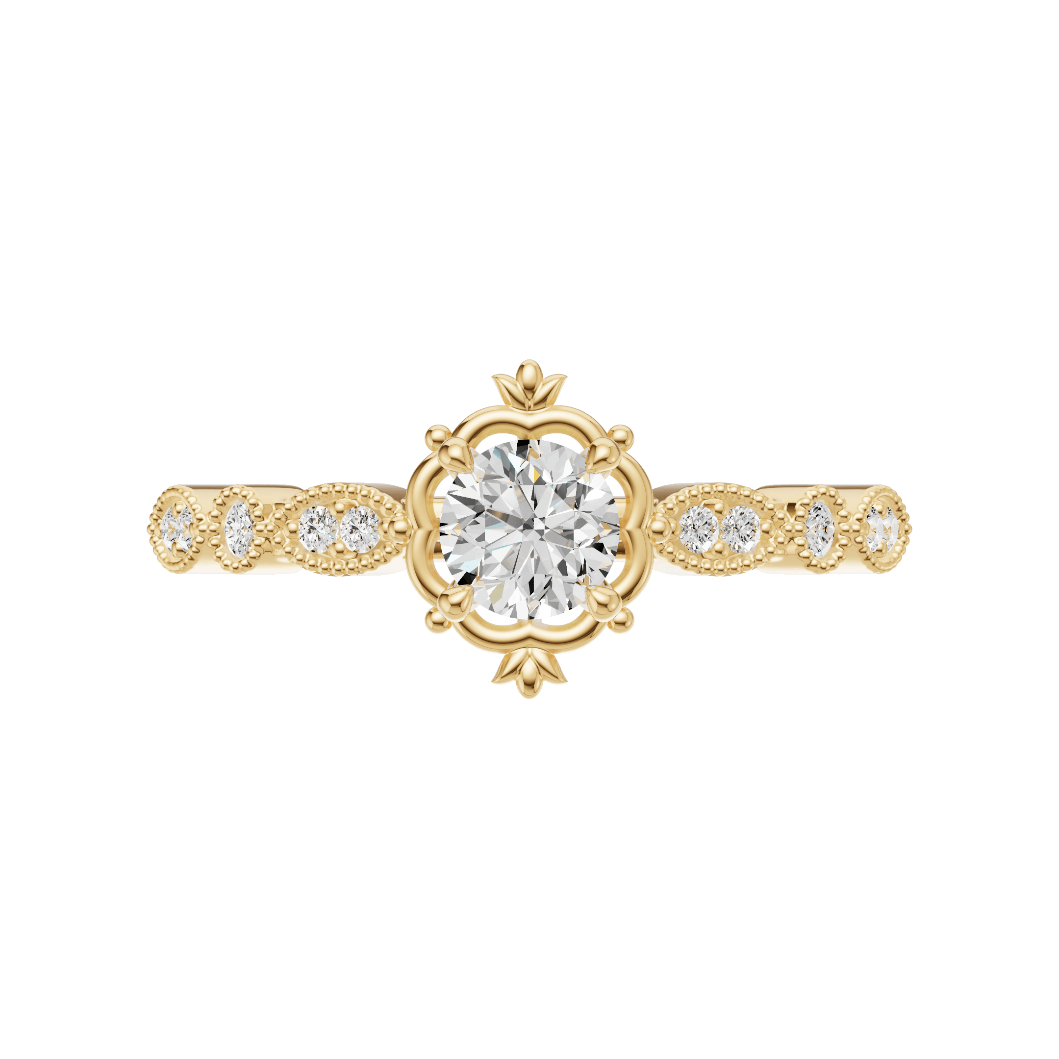 0.59 Karat VVS2 Vintage Sarı Altın Tektaş Pırlanta Yüzük