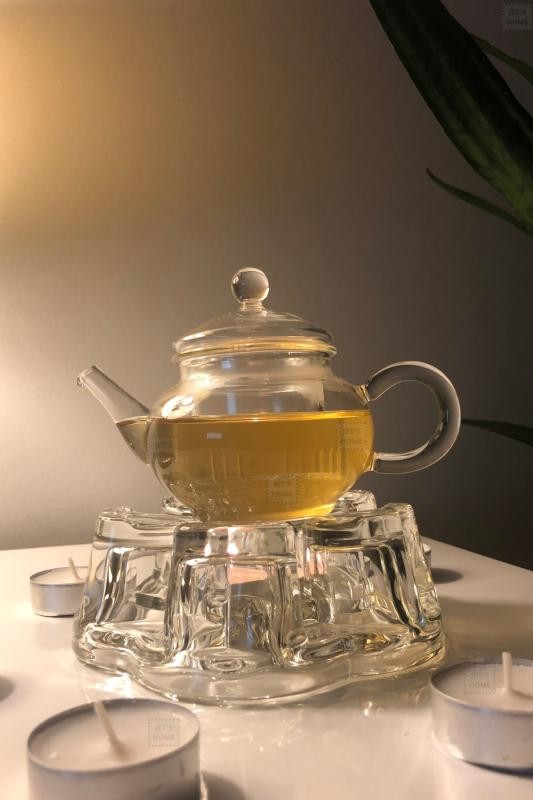2’li Set Cam Demlik ve Cam Isıtıcı Süzgeçli Demlik 250 ml Bitki Çayı Demliği Borasilikat