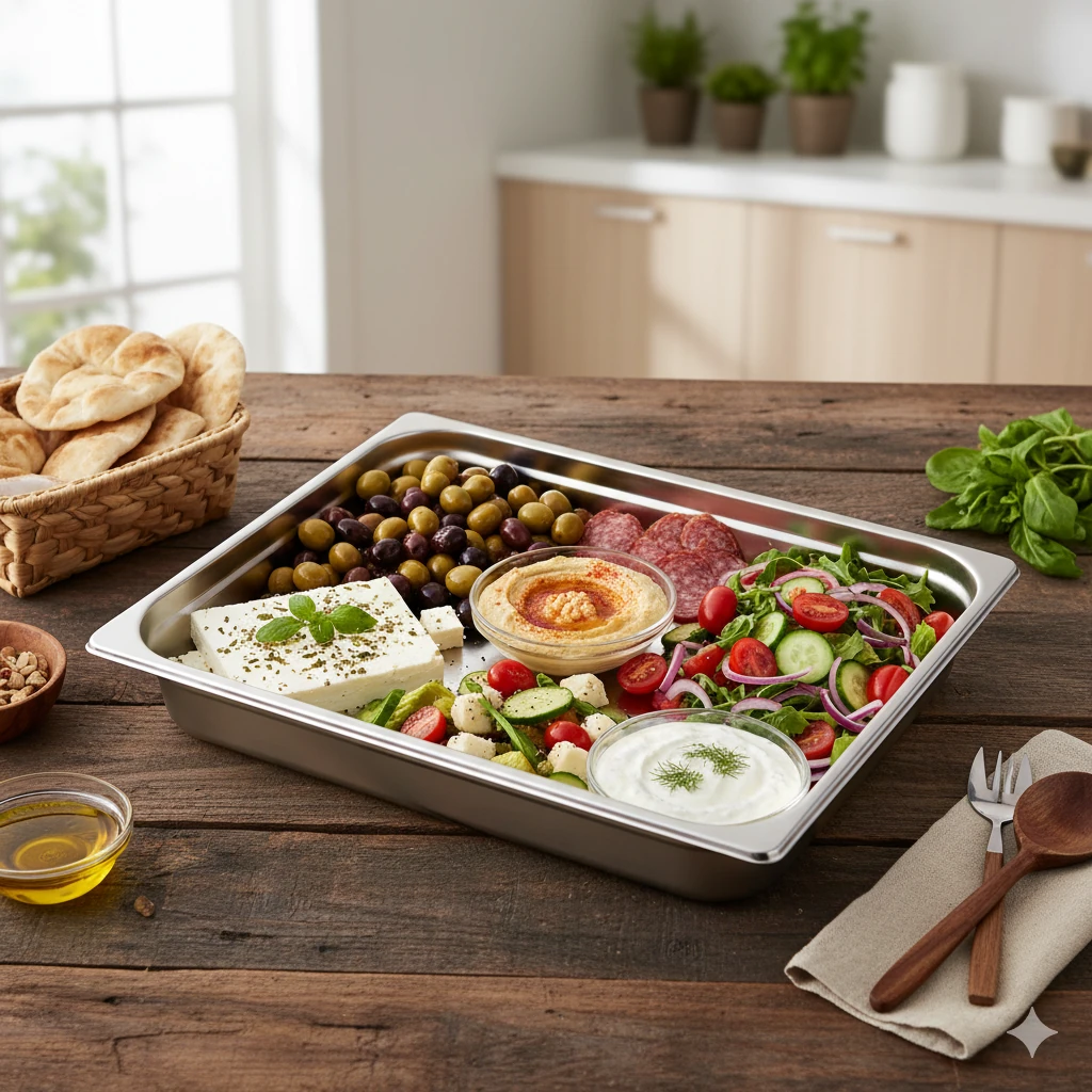 Paslanmaz Çelik Meze Küveti 430 Kalite Dayanıklı Çelik Tabak 48x30,5x4,5 cm