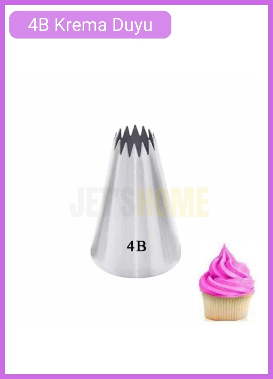 4B Açık Yıldız Desen Krema Duyu Büyük Boy Pasta Duyu Paslanmaz Çelik Krema Torbası Ucu 2.5x1.2x3.8 cm