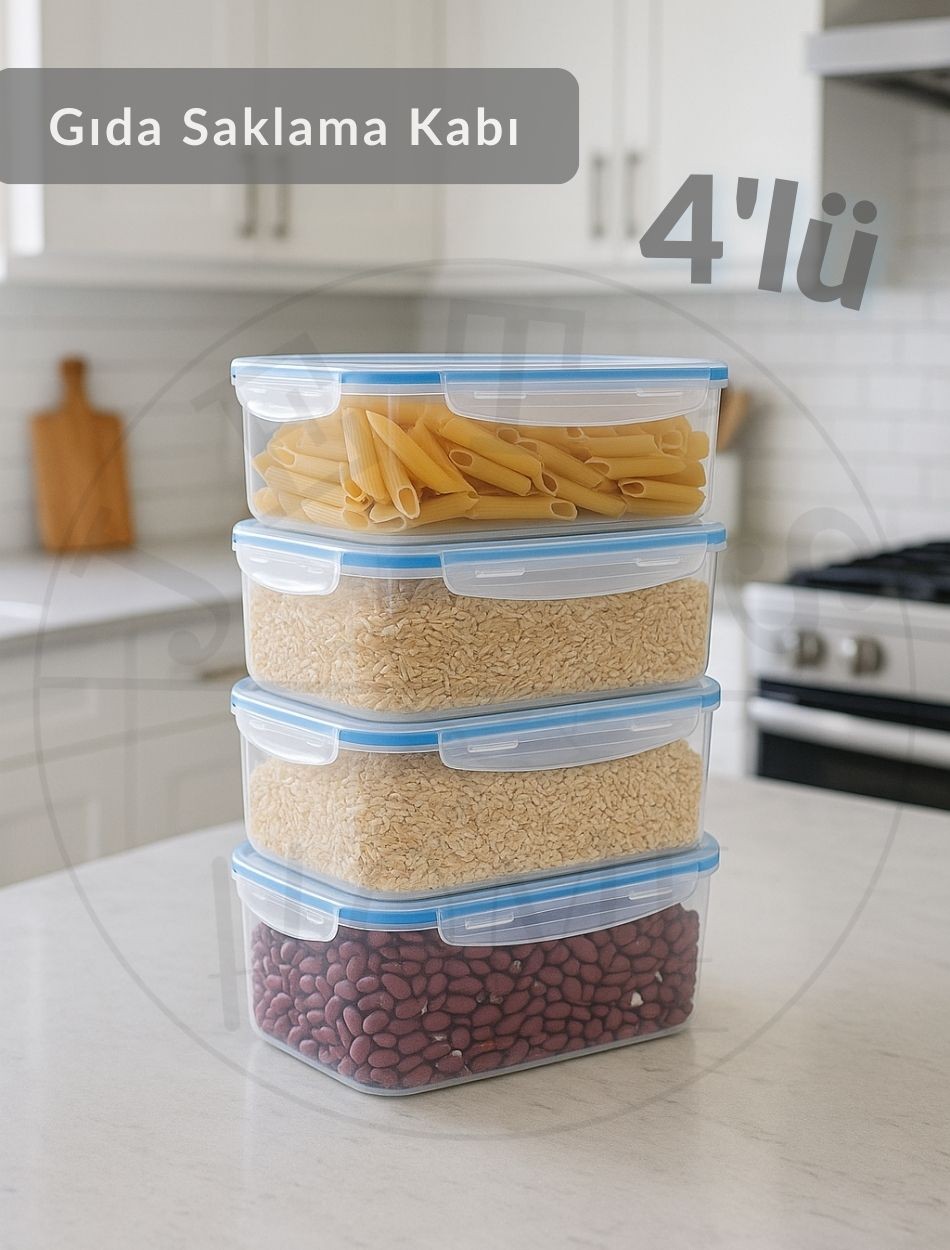 4'lü Vakumlu Saklama Kabı Seti Hava Almaz BPA Free Kilitlenebilir Gıda Erzak Kabı 4 L