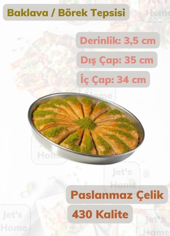 Baklava Tepsisi Çelik 35 cm Börek Tepsisi Paslanmaz Çelik 430 Kalite