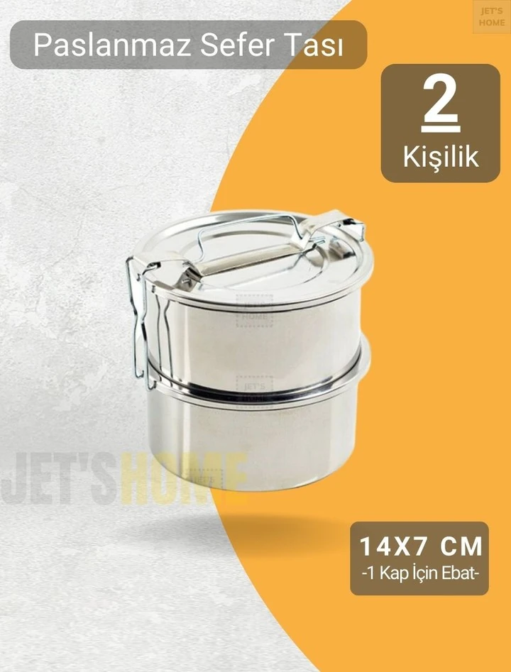 2’li Paslanmaz Çelik Sefer Tası 14x7 cm Yemek Taşıma Kabı No:2 – 1 lt 430 Kalite