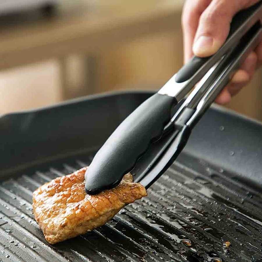 Sunum Maşası Barbekü Maşası Mangal Maşa Silikon Salata Maşası Siyah 25 cm