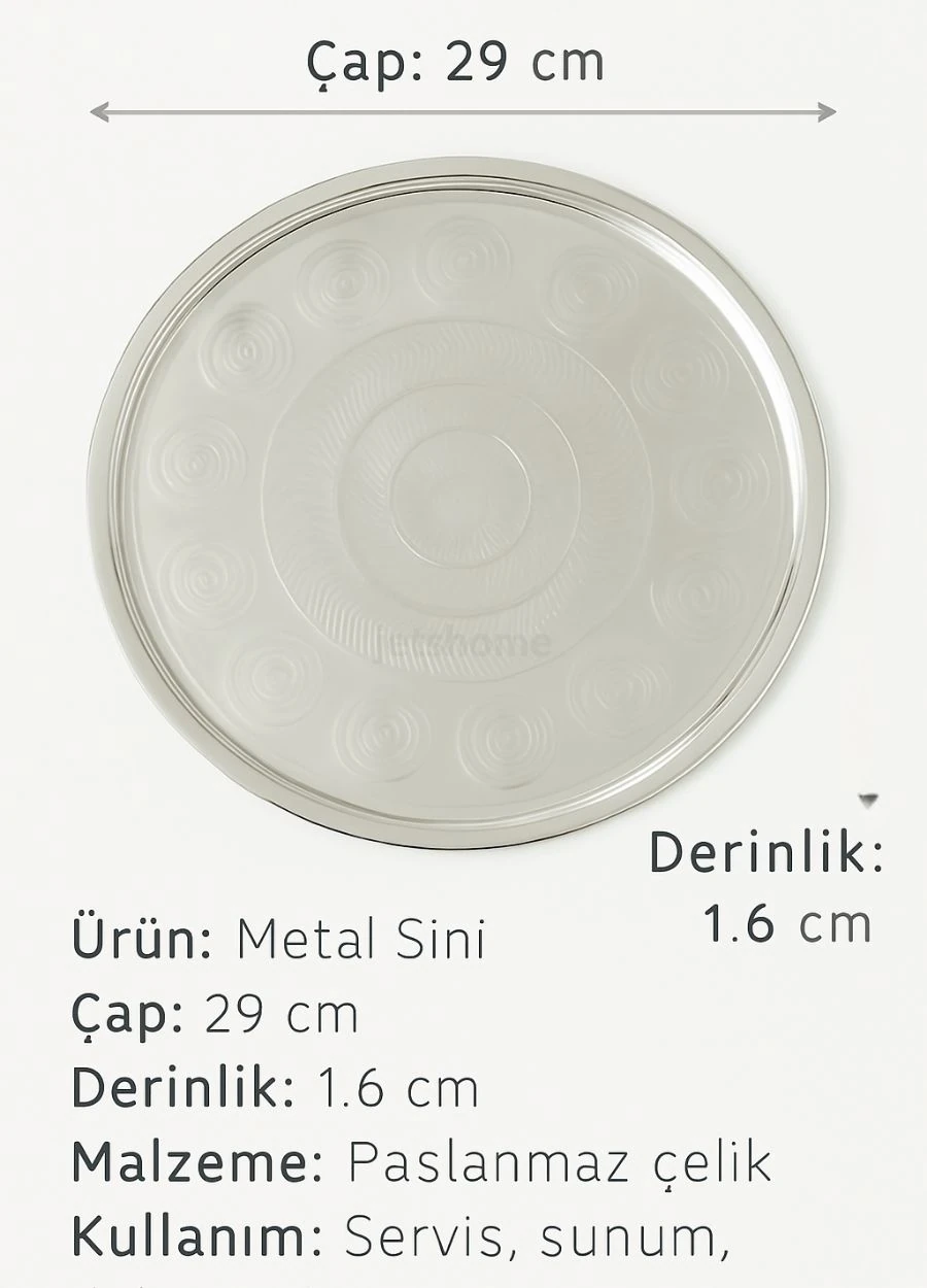 Çay Kahve Tepsisi Paslanmaz Sunum Sinisi Çelik 29 cm Yuvarlak No:30