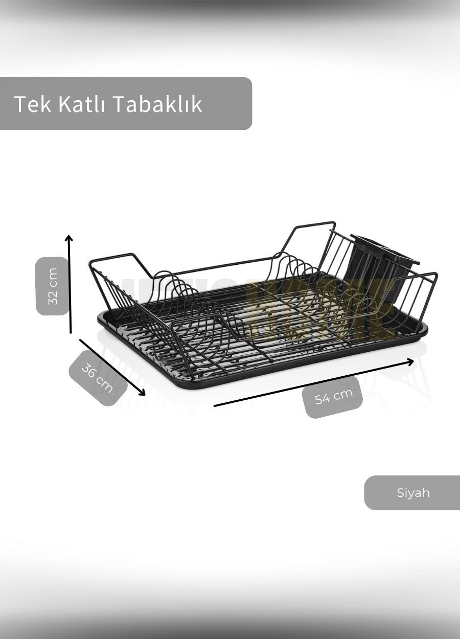 Tek Katlı Bulaşıklık Tezgah Üstü Tabaklık BPA FREE Bulaşık Sepeti Siyah
