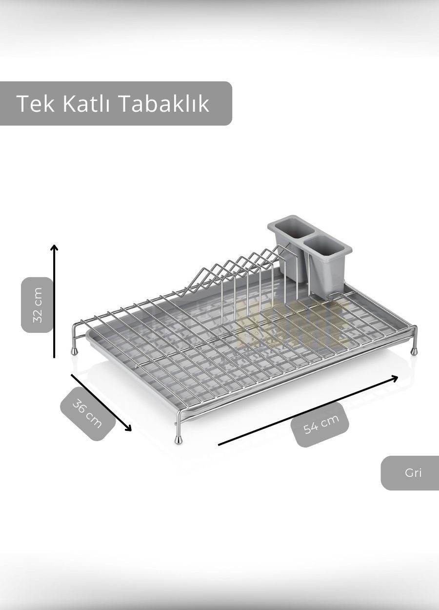 Tek Katlı Bulaşıklık Tezgah Üstü Tabaklık BPA FREE Bulaşık Sepeti Gri