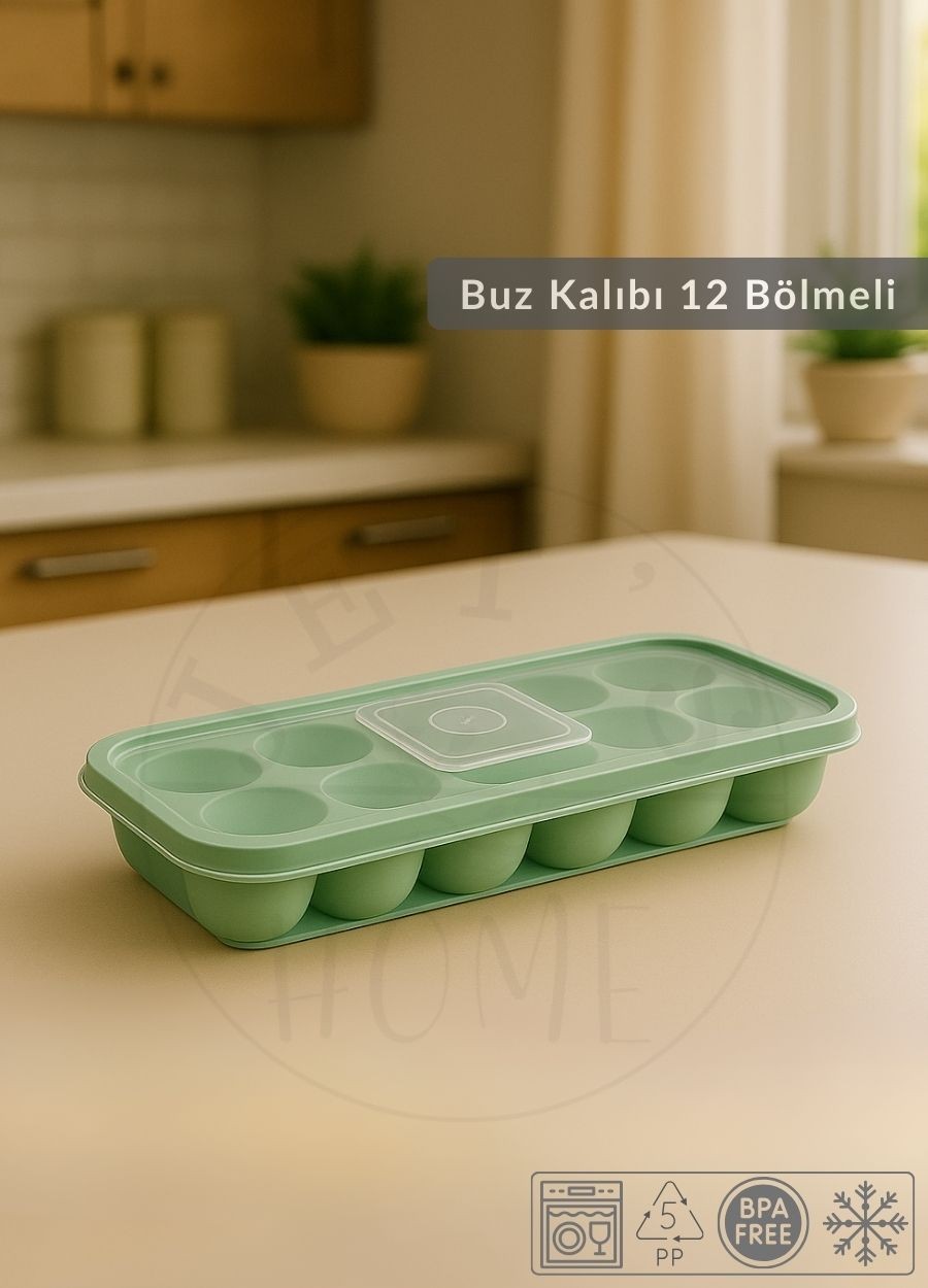 12 Bölmeli Buz Kalıbı Esnek Silikon Buz Küpü BPA FREE Yuvarlak Bas Parmak Buzluk Çapı 3,5 cm Yeşil
