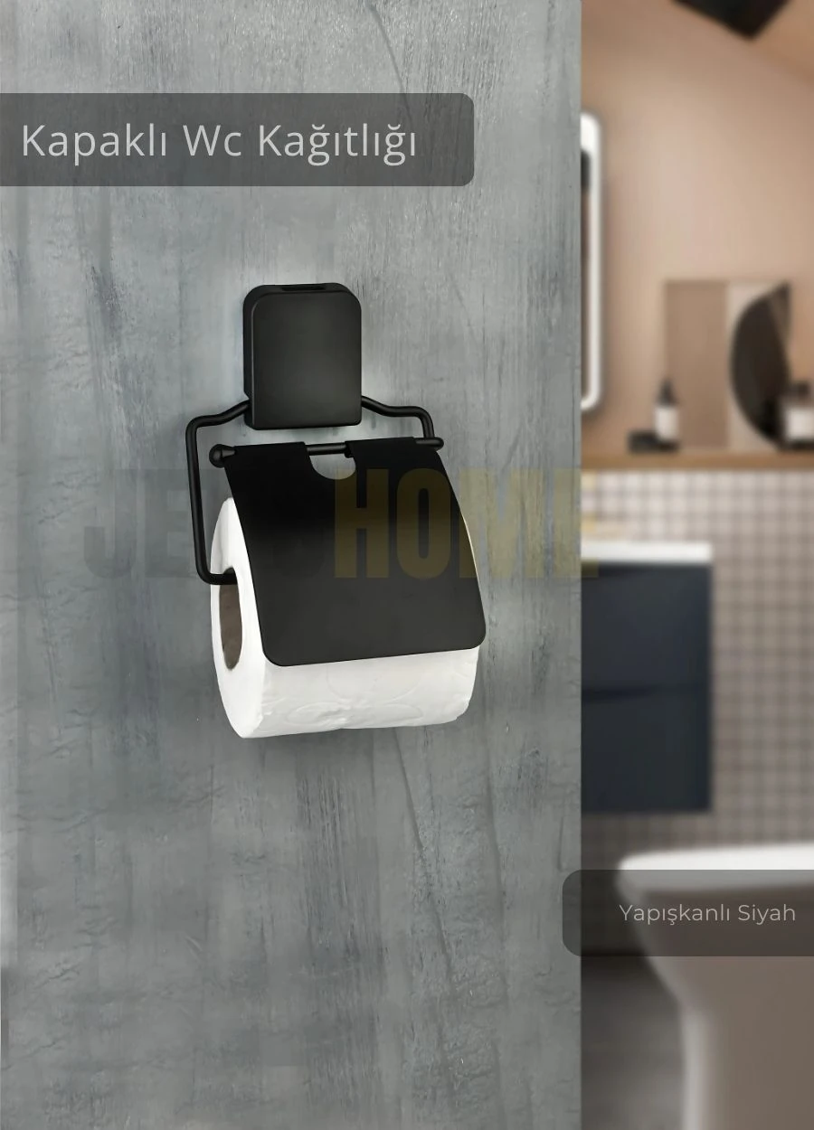 Paslanmaz Kapaklı Tuvalet Kağıdı Askılığı Wc Kağıtlık Tutucu Siyah