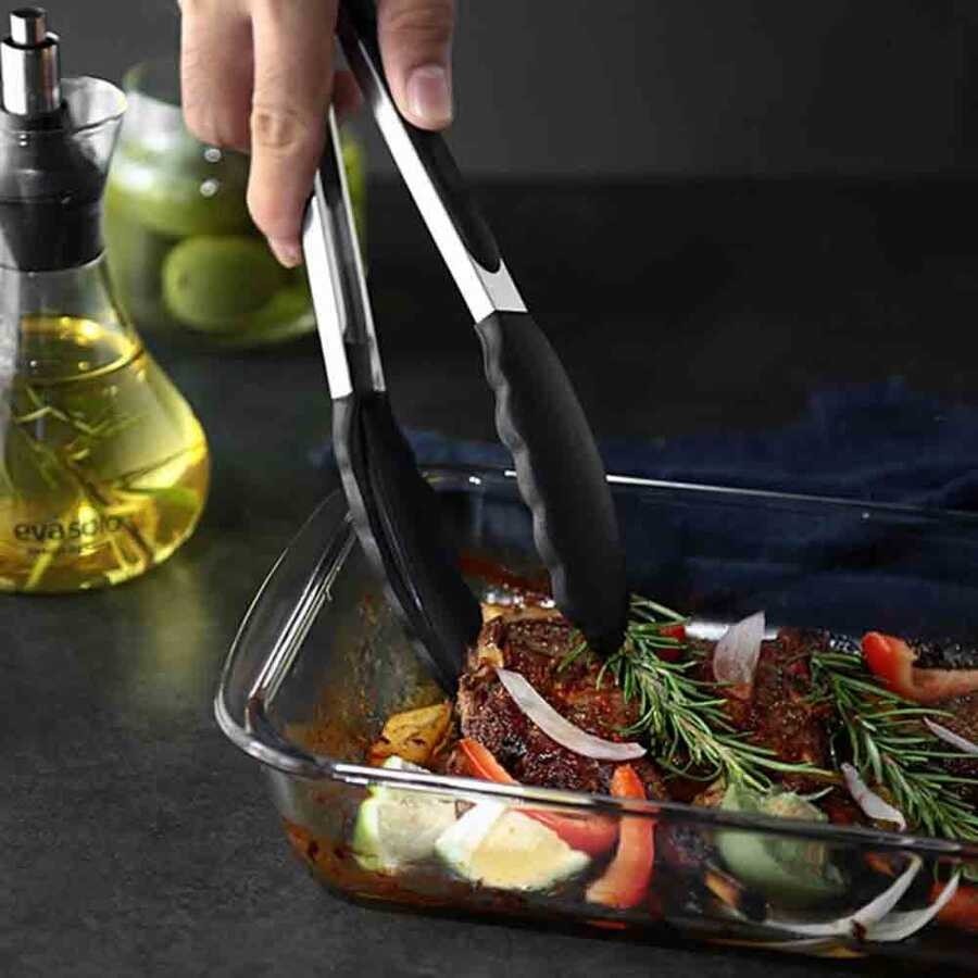 Sunum Maşası Barbekü Maşası Mangal Maşa Silikon Salata Maşası Siyah 25 cm