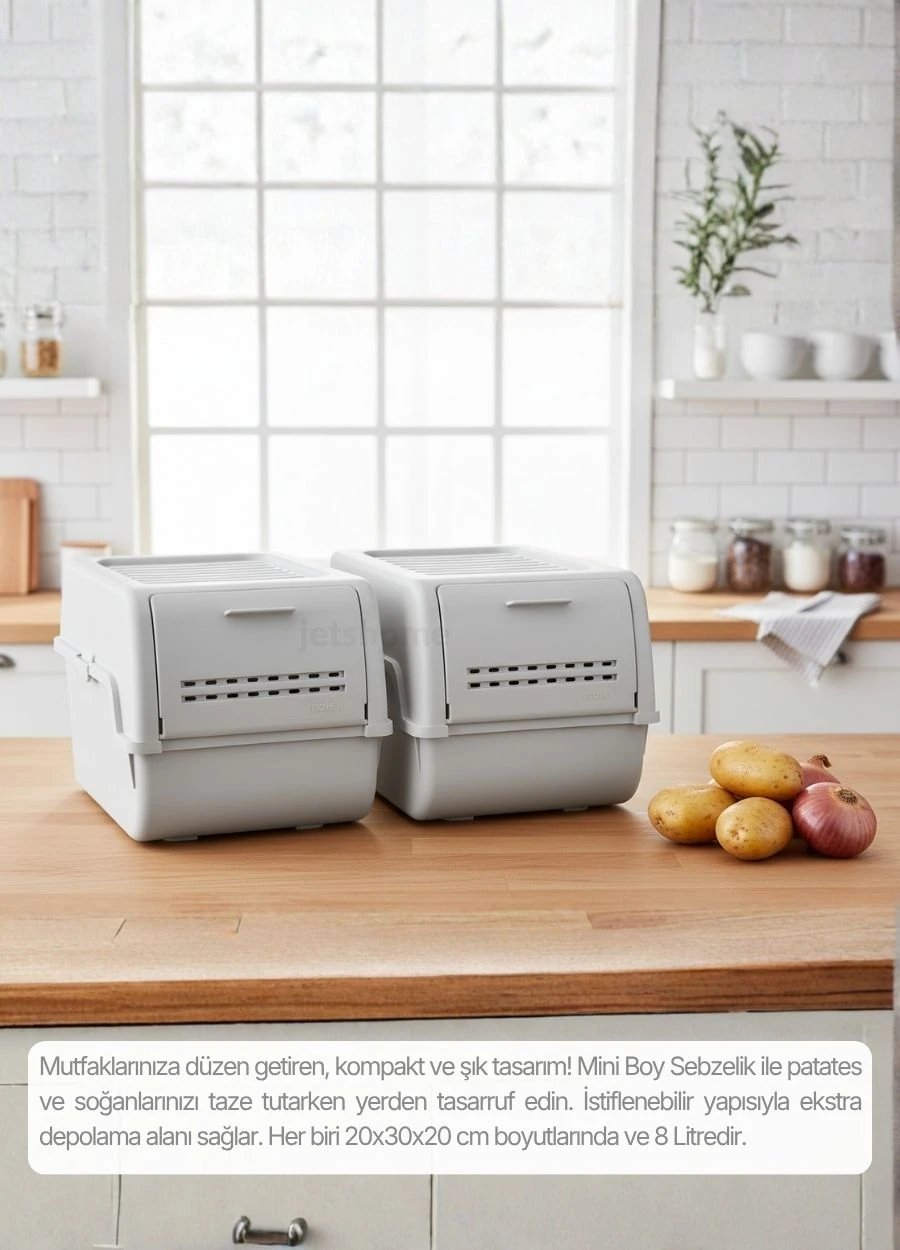 2'li Mini Boy Patates Soğan Sepeti BPA Free Sebzelik Organizer Kutu Motek Gri 8 L